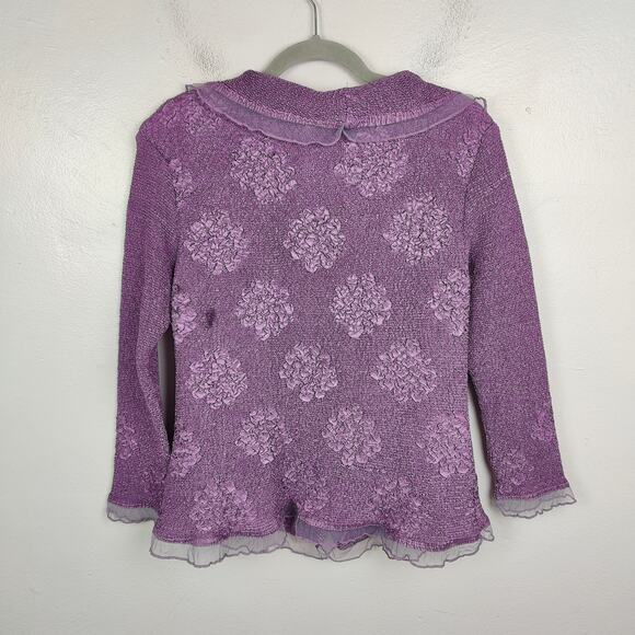 Ichioku Crinkle Cardigan Womens Medium 2 Purple Floral Japanese Designer Y2K - Picture 8 of 9